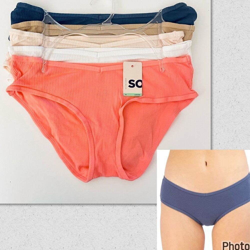 NWT 5 Pack SO XL Pink,White,light pink,Tan & Navy Blue Ribbed Hipster Panty Set
